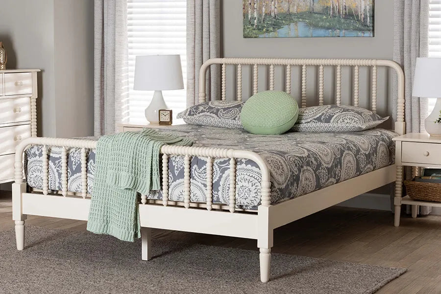 Baxton Studio Braith Farmhouse Ivory Spindle Wood Queen Size Platform Bed FredCo
