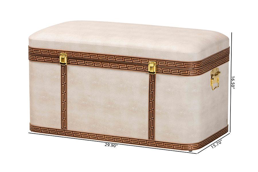 Baxton Studio Brenner Modern Transitional Beige Faux Shagreen Storage Trunk FredCo