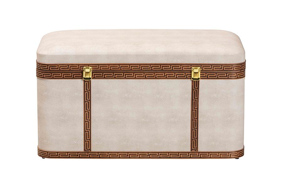 Baxton Studio Brenner Modern Transitional Beige Faux Shagreen Storage Trunk FredCo