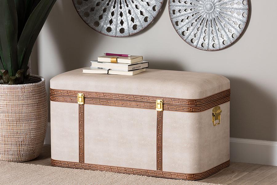 Baxton Studio Brenner Modern Transitional Beige Faux Shagreen Storage Trunk FredCo