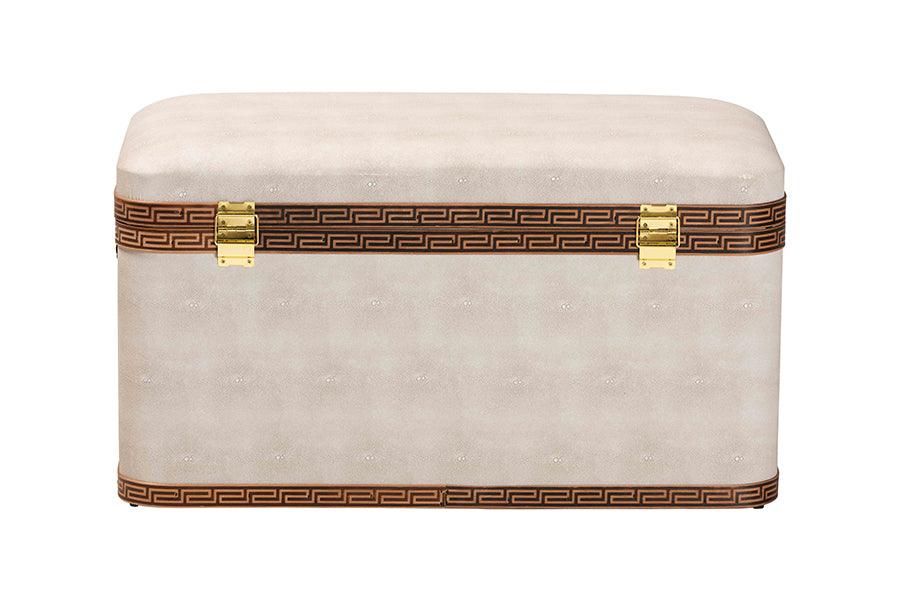 Baxton Studio Brenner Modern Transitional Beige Faux Shagreen Storage Trunk FredCo