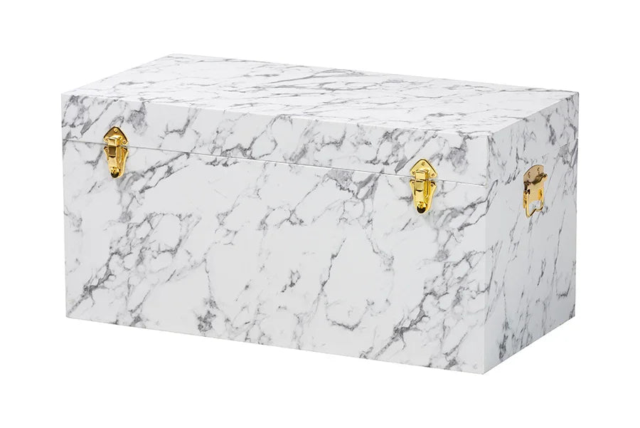 Baxton Studio Brenta Storage Trunk with Lift-Top Lid - Decorative Organizer Chest with Faux Marble Effect, Contemporary Storage Solution FredCo