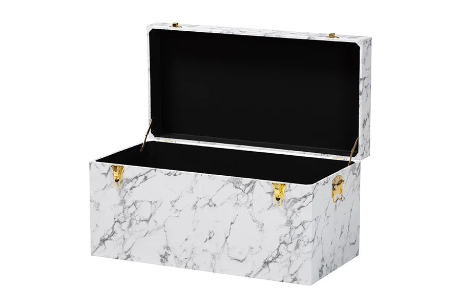Baxton Studio Brenta Storage Trunk with Lift-Top Lid - Decorative Organizer Chest with Faux Marble Effect, Contemporary Storage Solution FredCo