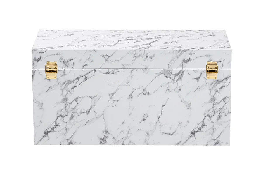 Baxton Studio Brenta Storage Trunk with Lift-Top Lid - Decorative Organizer Chest with Faux Marble Effect, Contemporary Storage Solution FredCo