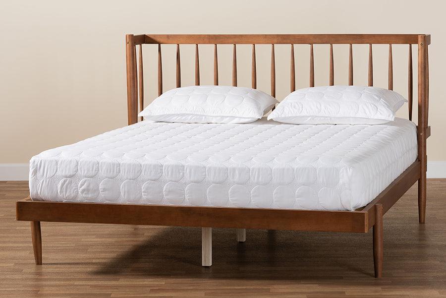 Baxton Studio Calderon Retro-Modern Walnut Brown Finished Wood Queen Size Platform Bed FredCo