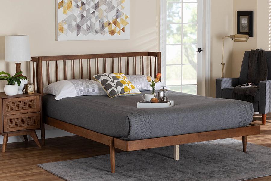 Baxton Studio Calderon Retro-Modern Walnut Brown Finished Wood Queen Size Platform Bed FredCo