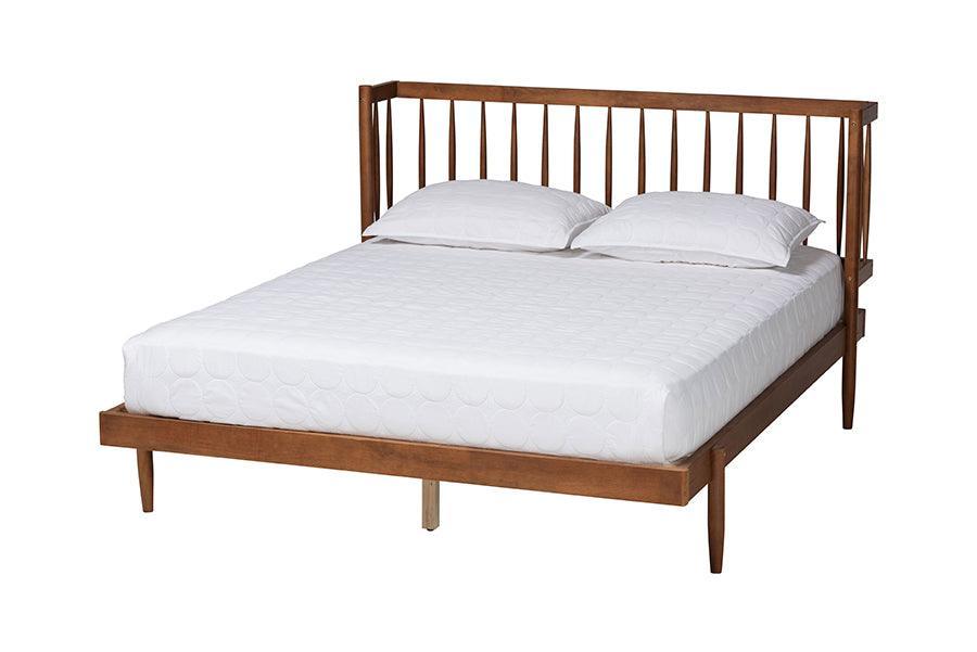 Baxton Studio Calderon Retro-Modern Walnut Brown Finished Wood Queen Size Platform Bed FredCo