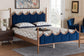 Baxton Studio Calgary Retro-Modern Royal Blue Velvet Fabric and Walnut Brown Wood Queen Size Platform Bed FredCo