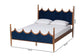 Baxton Studio Calgary Retro-Modern Royal Blue Velvet Fabric and Walnut Brown Wood Queen Size Platform Bed FredCo