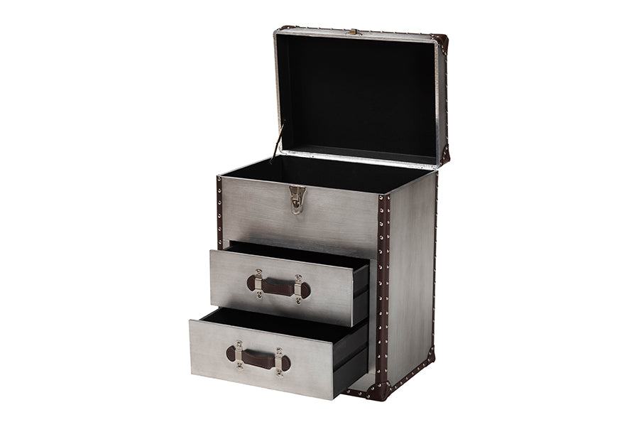Baxton Studio Calidore Vintage Silver Metal 2-Drawer End Table FredCo