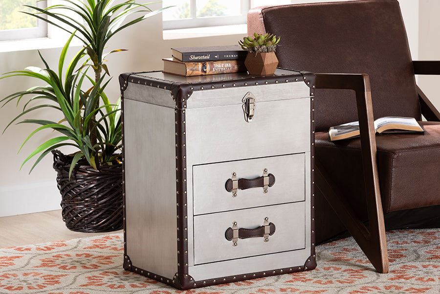 Baxton Studio Calidore Vintage Silver Metal 2-Drawer End Table FredCo