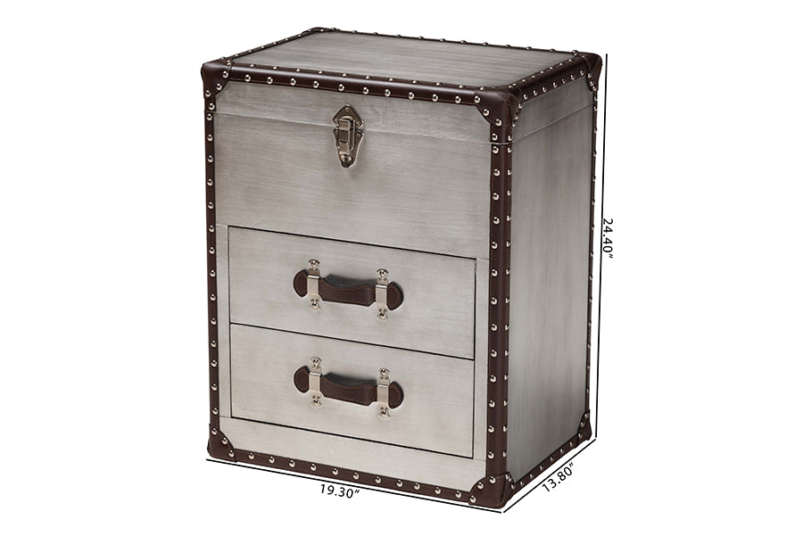 Baxton Studio Calidore Vintage Silver Metal 2-Drawer End Table FredCo