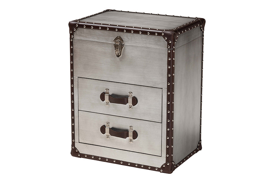 Baxton Studio Calidore Vintage Silver Metal 2-Drawer End Table FredCo