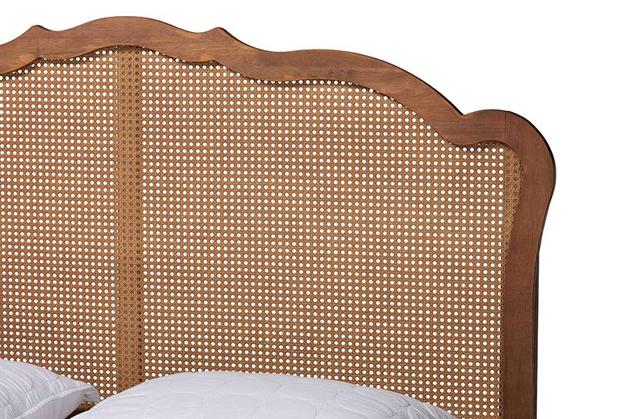 Baxton Studio Camden Mid-Century Walnut Brown Wood and Rattan King Size Platform Bed FredCo