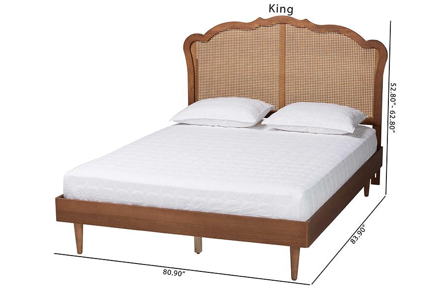 Baxton Studio Camden Mid-Century Walnut Brown Wood and Rattan King Size Platform Bed FredCo