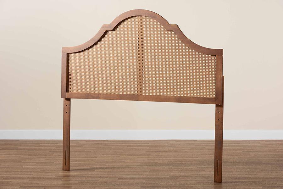 Baxton Studio Camila Classic and Traditional Ash Walnut Finished Wood Headboard with Rattan FredCo
