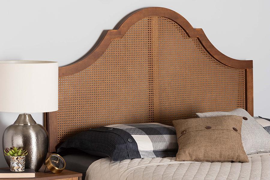 Baxton Studio Camila Classic and Traditional Ash Walnut Finished Wood Headboard with Rattan FredCo