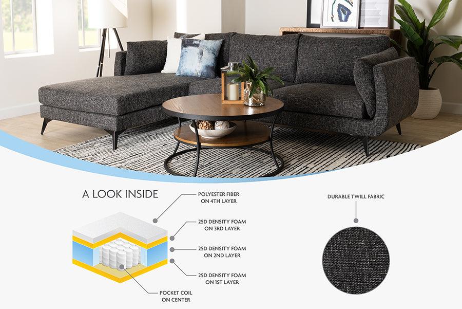 Baxton Studio Cantu Modern Gravel Twill Fabric Left Facing Sectional Sofa FredCo