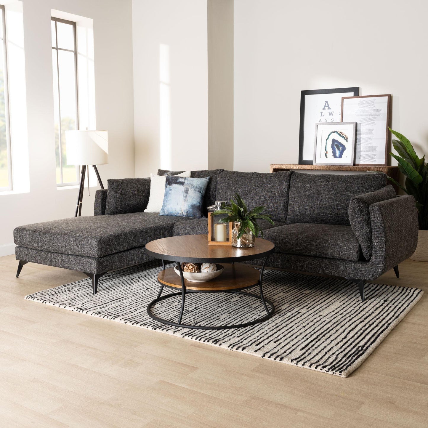 Baxton Studio Cantu Modern Gravel Twill Fabric Left Facing Sectional Sofa FredCo