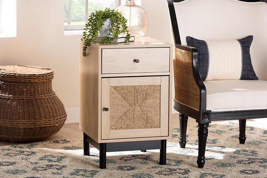 Baxton Studio Cherelle Mid-Century Modern Light Brown and Black 1-Drawer End Table FredCo