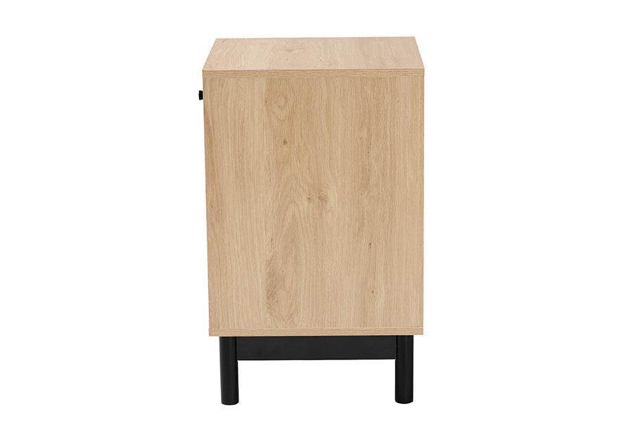 Baxton Studio Cherelle Mid-Century Modern Light Brown and Black 1-Drawer End Table FredCo