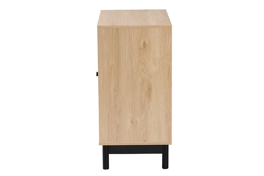 Baxton Studio Cherelle Mid-Century Modern Light Brown and Black 2-Door Storage Cabinet FredCo
