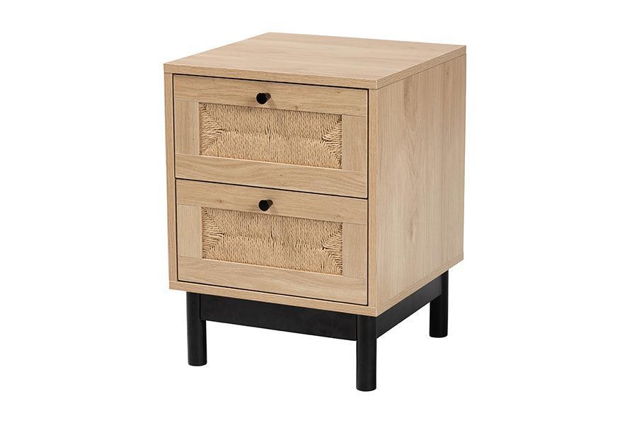 Baxton Studio Cherelle Mid-Century Modern Light Brown and Black 2-Drawer End Table FredCo