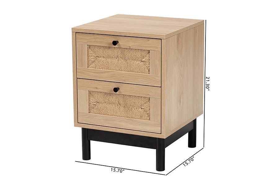 Baxton Studio Cherelle Mid-Century Modern Light Brown and Black 2-Drawer End Table FredCo