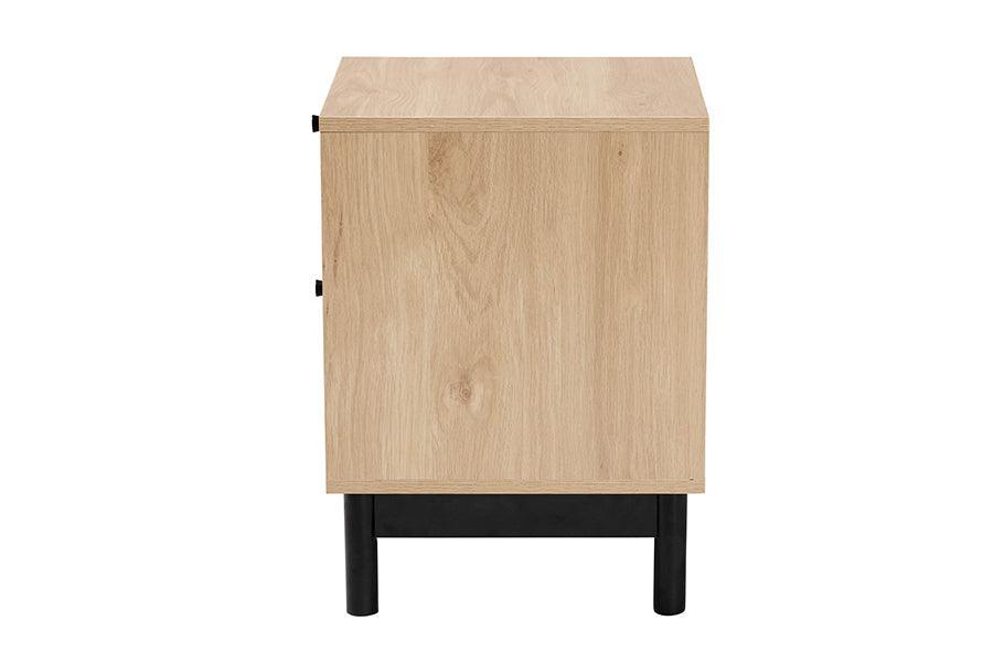 Baxton Studio Cherelle Mid-Century Modern Light Brown and Black 2-Drawer End Table FredCo