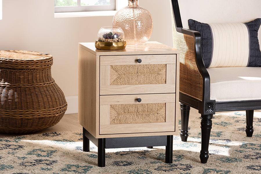 Baxton Studio Cherelle Mid-Century Modern Light Brown and Black 2-Drawer End Table FredCo