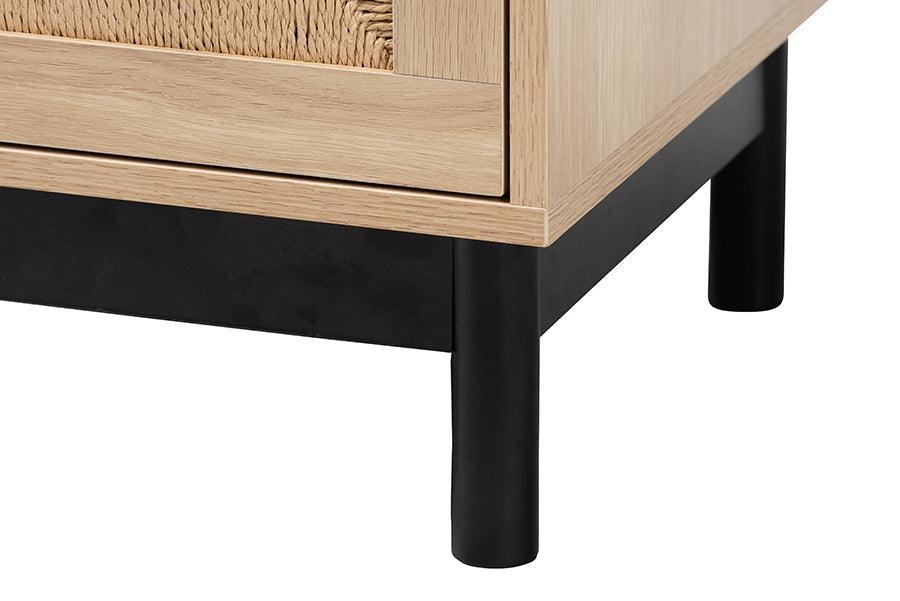 Baxton Studio Cherelle Mid-Century Modern Light Brown and Black 2-Drawer End Table FredCo