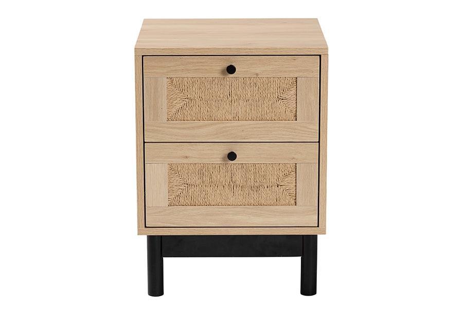 Baxton Studio Cherelle Mid-Century Modern Light Brown and Black 2-Drawer End Table FredCo