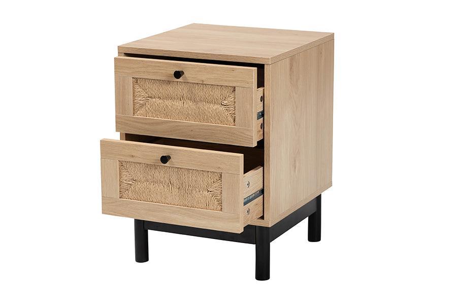 Baxton Studio Cherelle Mid-Century Modern Light Brown and Black 2-Drawer End Table FredCo