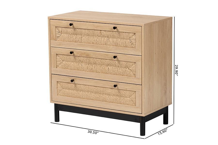 Baxton Studio Cherelle Mid-Century Modern Light Brown and Black 3-Drawer Storage Cabinet FredCo