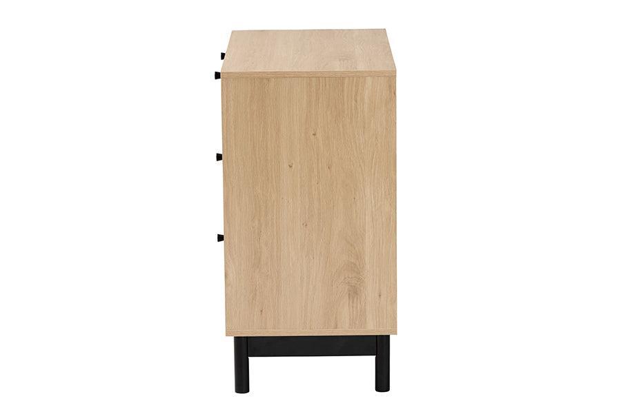 Baxton Studio Cherelle Mid-Century Modern Light Brown and Black 3-Drawer Storage Cabinet FredCo