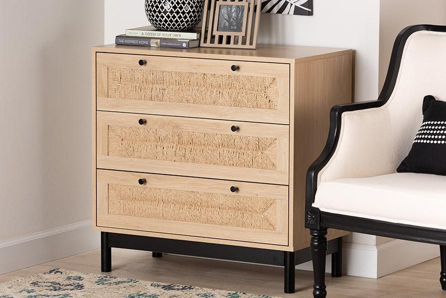 Baxton Studio Cherelle Mid-Century Modern Light Brown and Black 3-Drawer Storage Cabinet FredCo