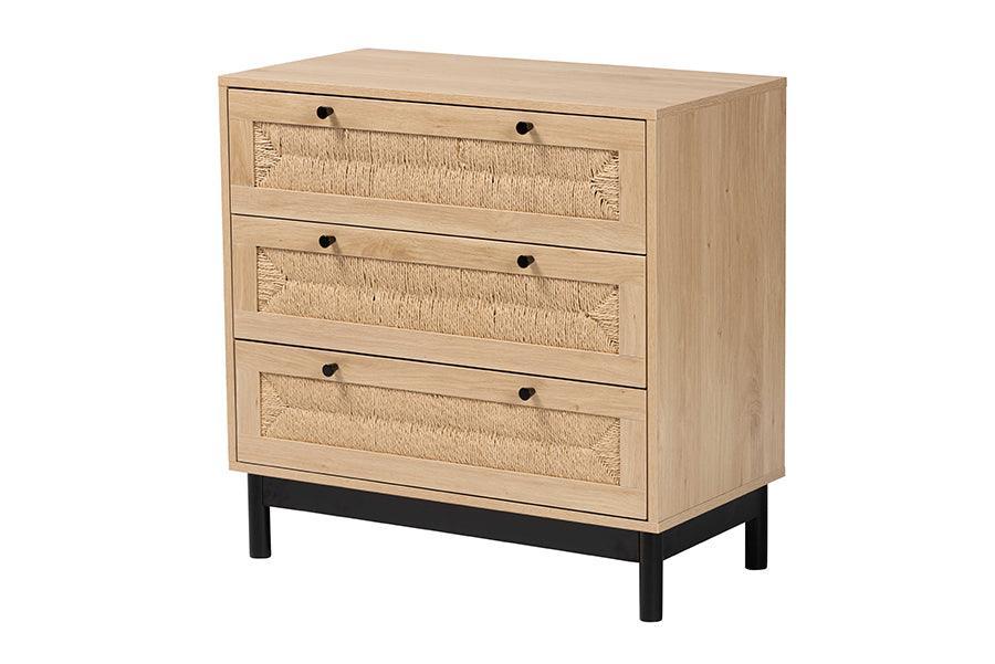 Baxton Studio Cherelle Mid-Century Modern Light Brown and Black 3-Drawer Storage Cabinet FredCo