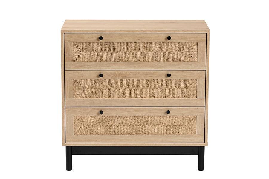 Baxton Studio Cherelle Mid-Century Modern Light Brown and Black 3-Drawer Storage Cabinet FredCo