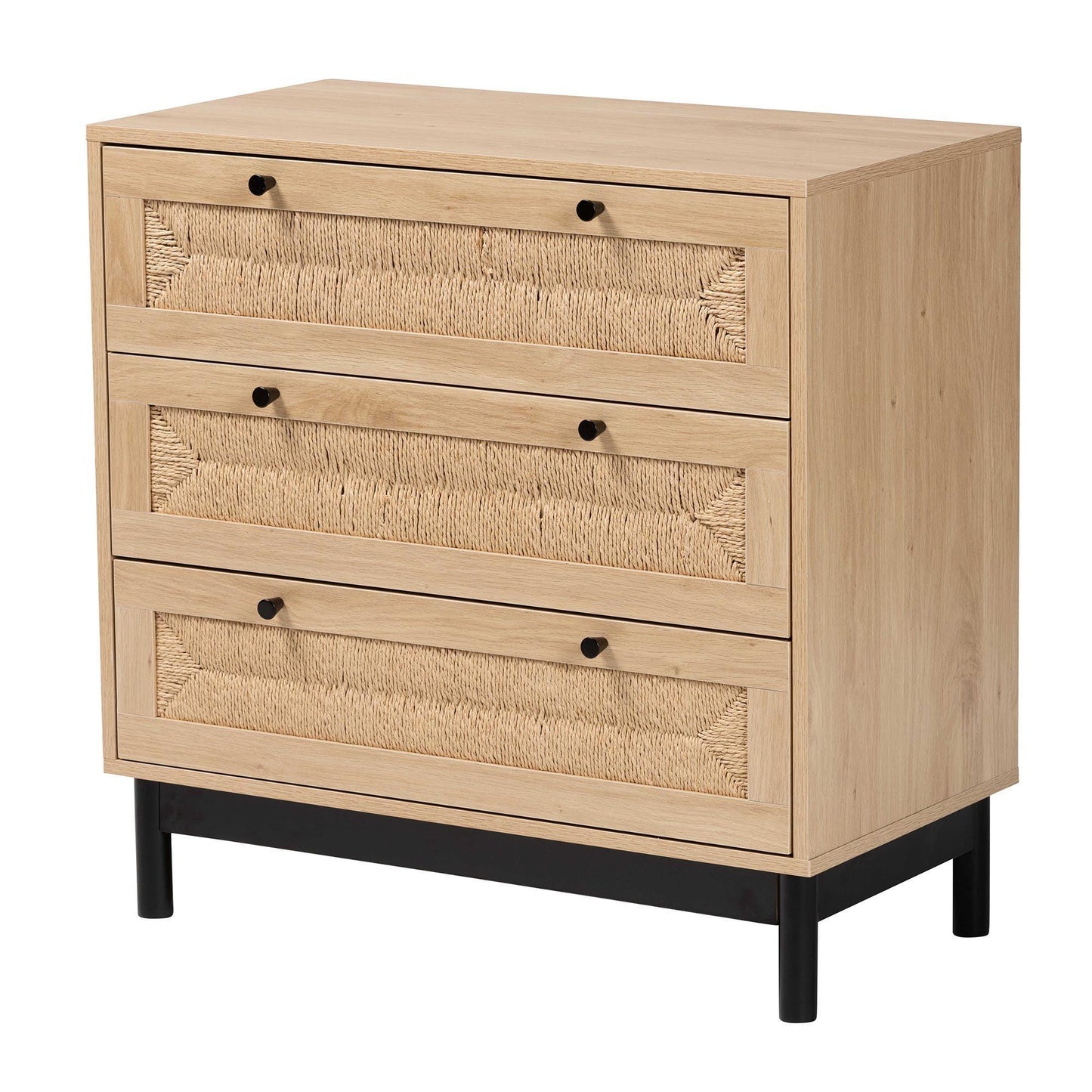 Baxton Studio Cherelle Mid-Century Modern Light Brown and Black 3-Drawer Storage Cabinet FredCo