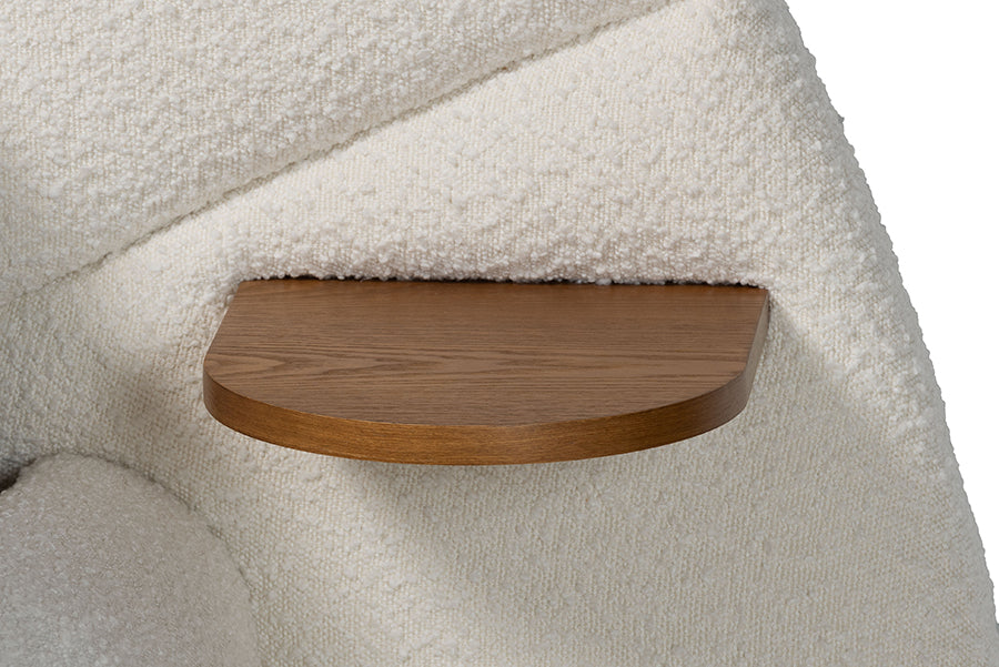 Baxton Studio Cherise Modern Cream Boucle Fabric King Floating Bed with Built-In Shelves FredCo