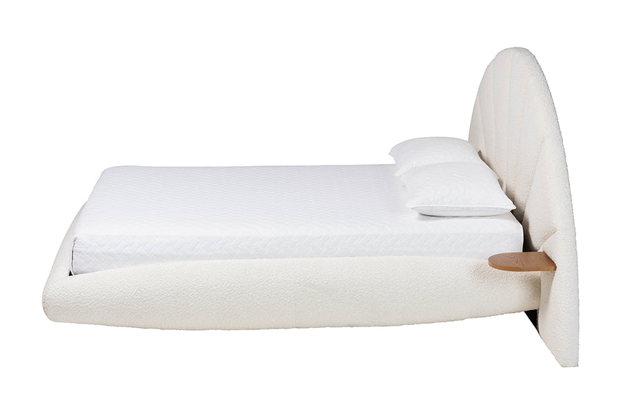 Baxton Studio Cherise Modern Cream Boucle Fabric Queen Floating Bed with Built-In Shelves FredCo
