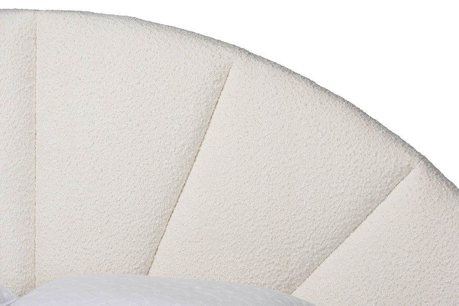 Baxton Studio Cherise Modern Cream Boucle Fabric Queen Floating Bed with Built-In Shelves FredCo