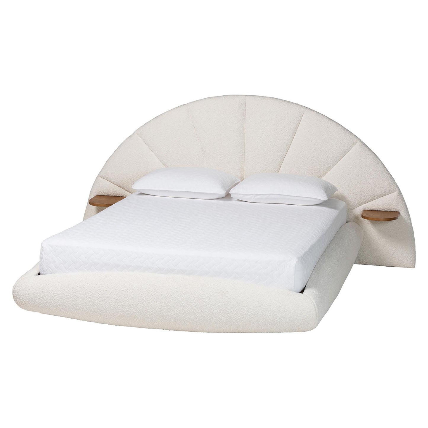 Baxton Studio Cherise Modern Cream Boucle Fabric Queen Floating Bed with Built-In Shelves FredCo