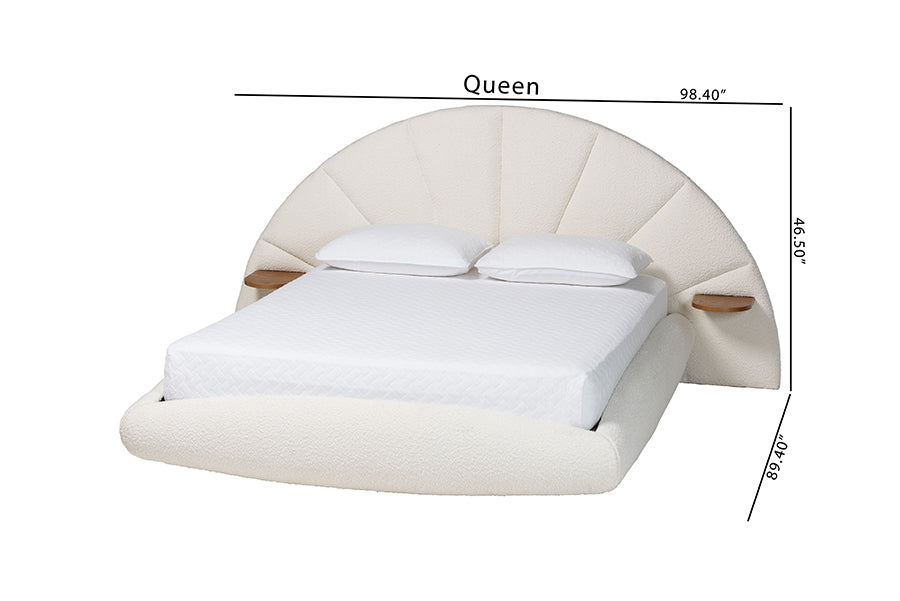 Baxton Studio Cherise Modern Cream Boucle Fabric Queen Floating Bed with Built-In Shelves FredCo