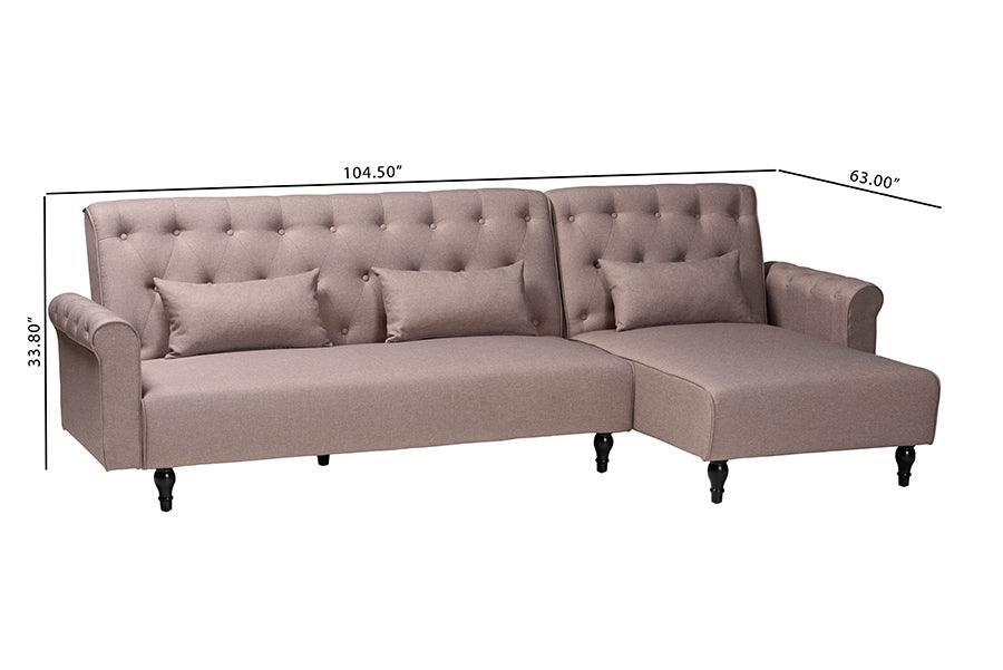 Baxton Studio Chesterfield Retro-Modern Clay Fabric Upholstered Convertible Sleeper Sofa FredCo