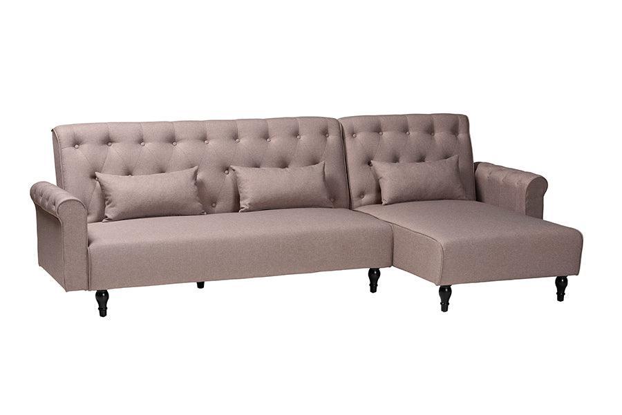 Baxton Studio Chesterfield Retro-Modern Clay Fabric Upholstered Convertible Sleeper Sofa FredCo