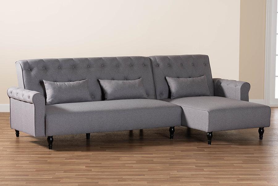 Baxton Studio Chesterfield Retro-Modern Slate Grey Fabric Upholstered Convertible Sleeper Sofa FredCo