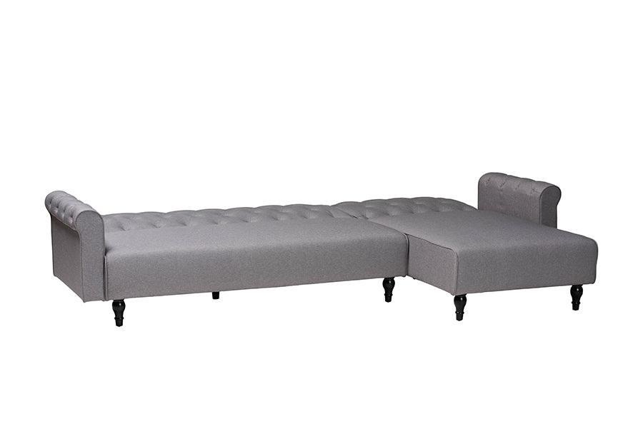 Baxton Studio Chesterfield Retro-Modern Slate Grey Fabric Upholstered Convertible Sleeper Sofa FredCo