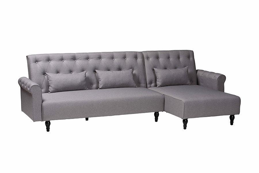 Baxton Studio Chesterfield Retro-Modern Slate Grey Fabric Upholstered Convertible Sleeper Sofa FredCo