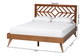 Queen size wooden bed frame with geometric headboard and measurements, FredCo International furniture